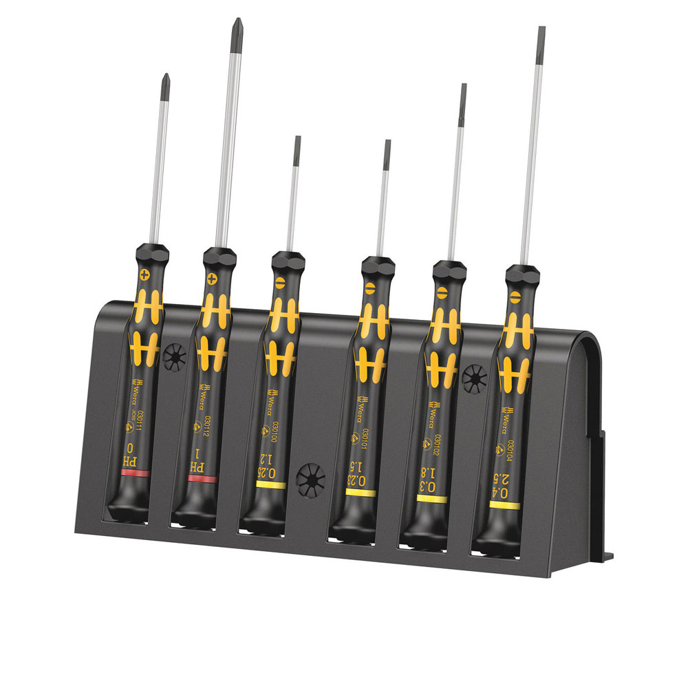 Kraftform Micro 1578 A/6 ESD Screwdriver Set with Rack (6 pcs) – ESD-safe