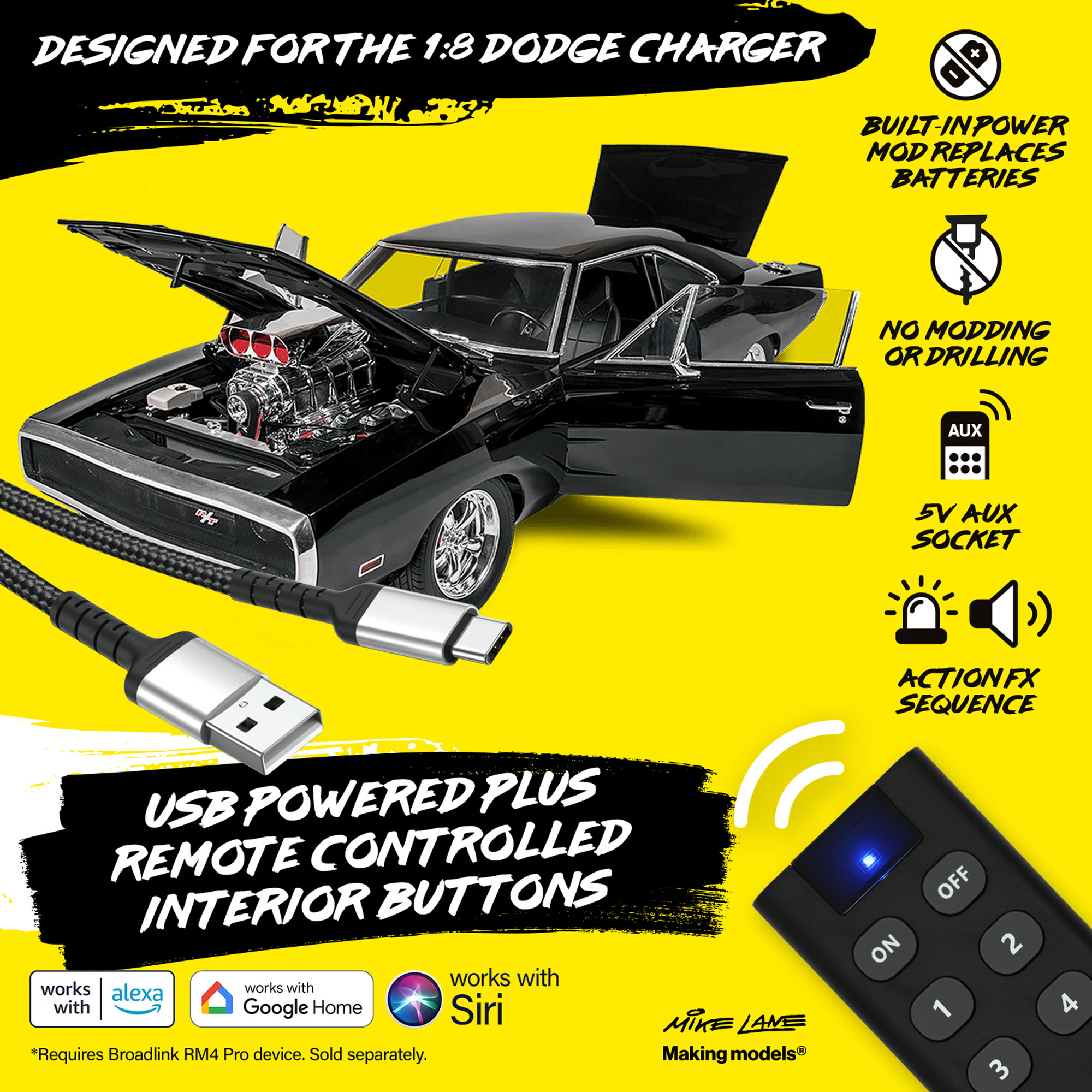 1:8 F&F Dodge Charger USB Power Mod with RF Remote