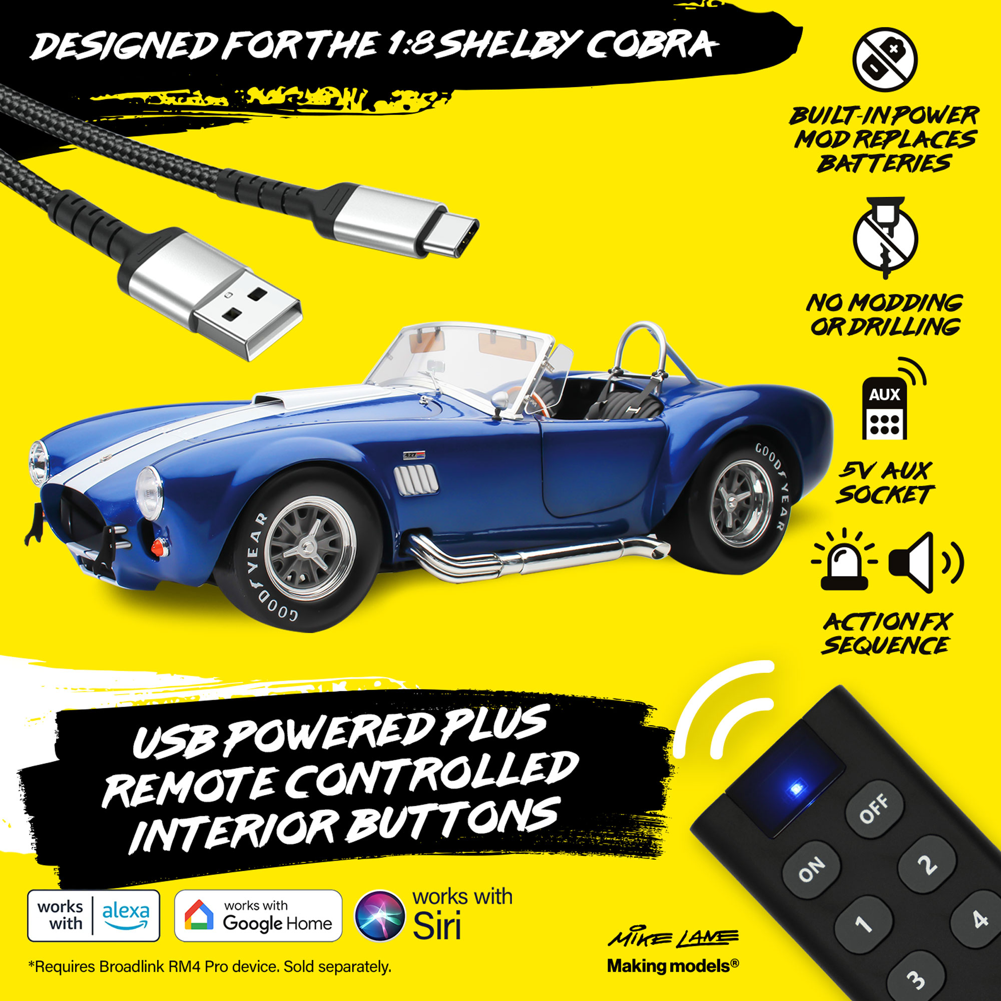 1:8 Shelby Cobra USB Power Mod with RF Remote