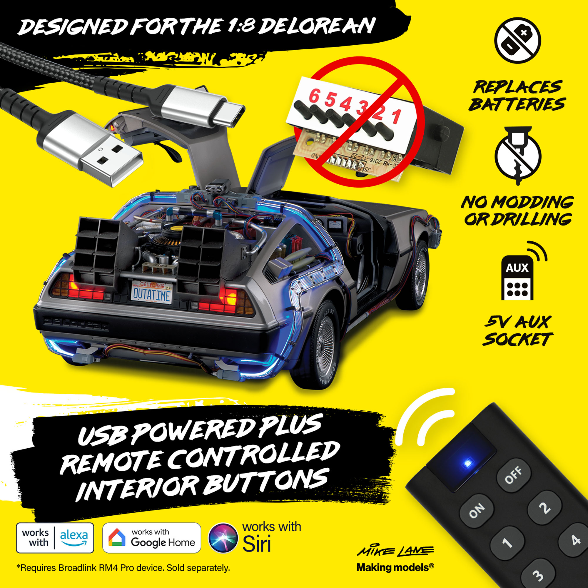 1:8 DeLorean USB Power Mod with RF Remote