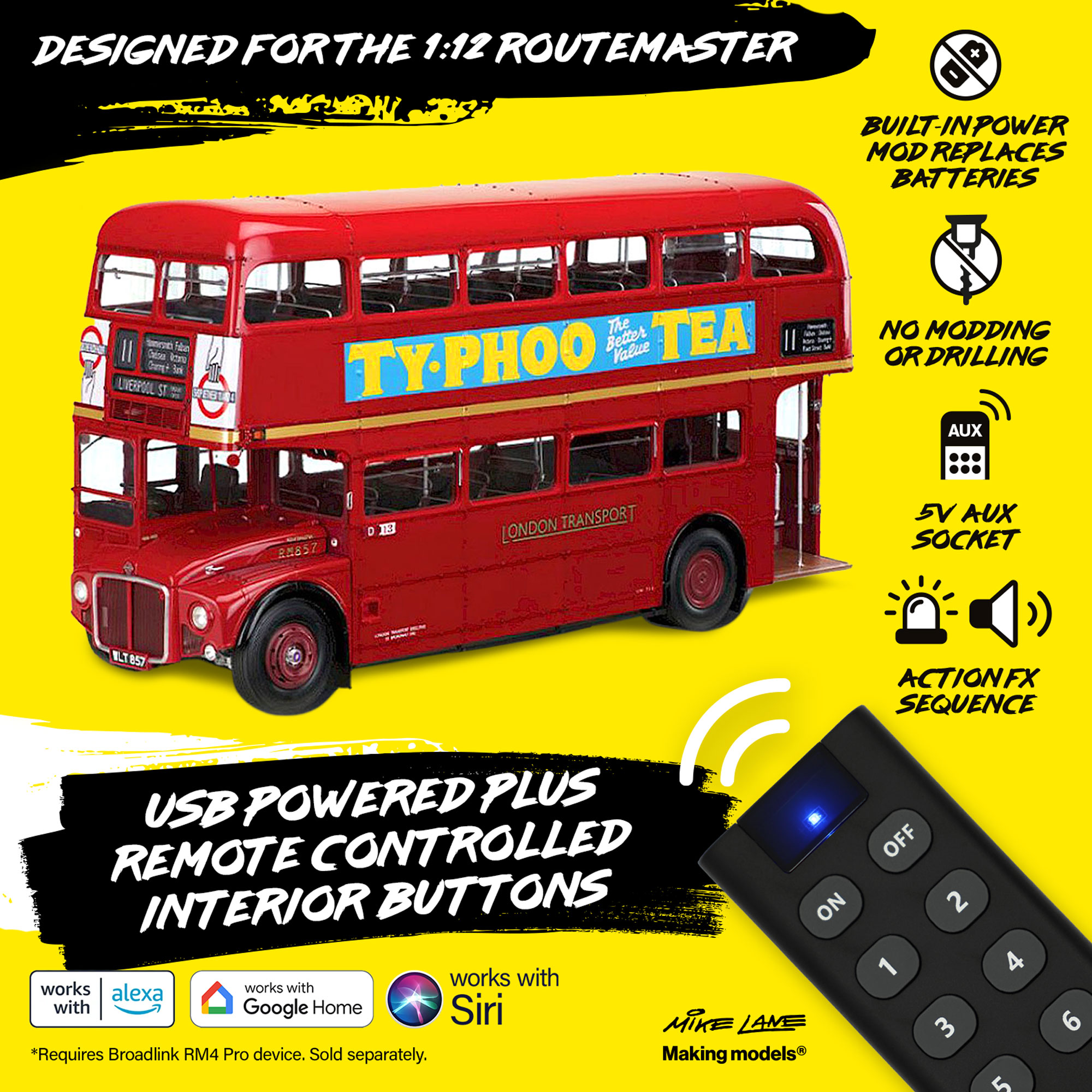1:12 Routemaster Bus USB Power Mod with RF Remote